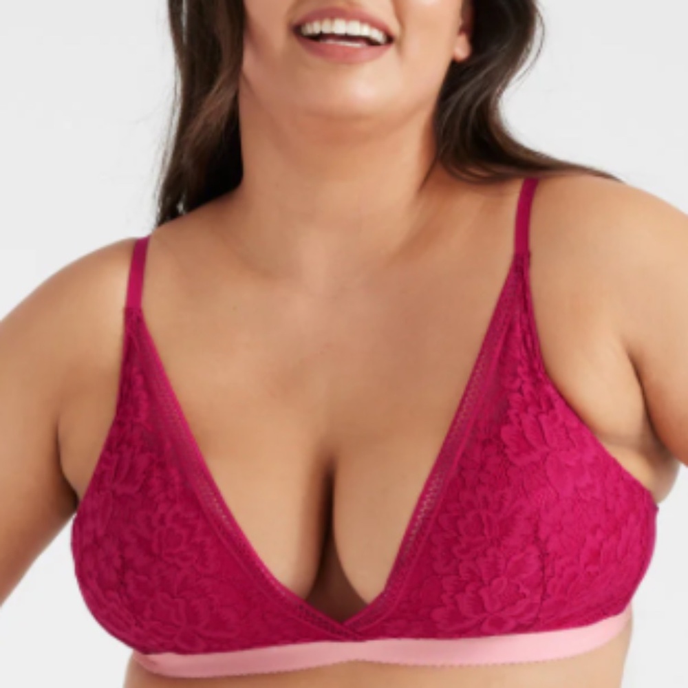 Knix Lace Deep-V Bralette Sz M in Pomegranate - Picture 1 of 5